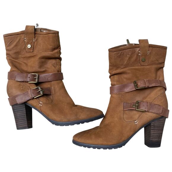 Marc Fisher Famous Brown Leather Slouch Boots 9 Block Heel Western Boho Cowgirl - Picture 13 of 13